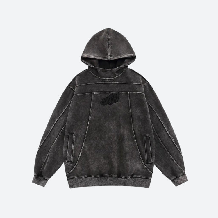 Embroidered Grunge Hoodie in Dark Wash - Y2K Aesthetic Comfy Top for Edgy Style