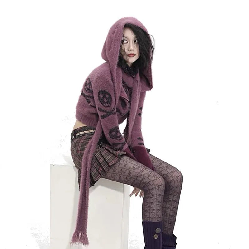 Emo Aesthetic Knit Hooded Sweater - Cozy Grunge Style for Ultimate Comfort and Vibe