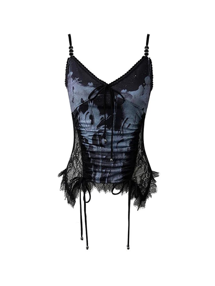 Ethereal Y2K Lace-Up Corset Top for Coquette Aesthetic and Grunge Style Outfits