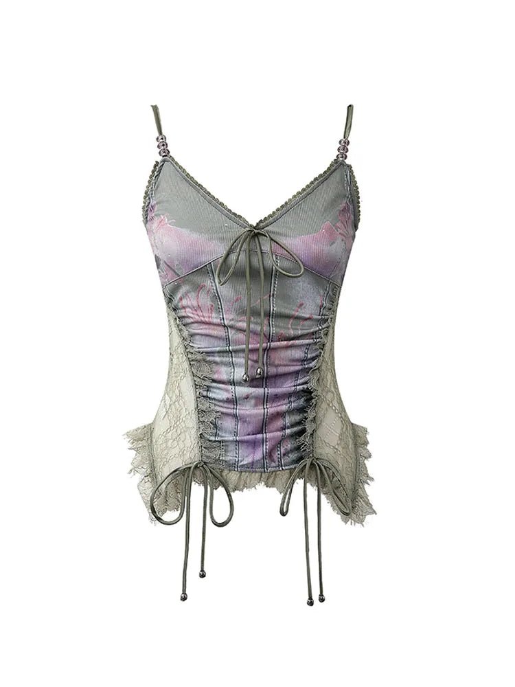 Ethereal Y2K Lace-Up Corset Top for Coquette Aesthetic and Grunge Style Outfits