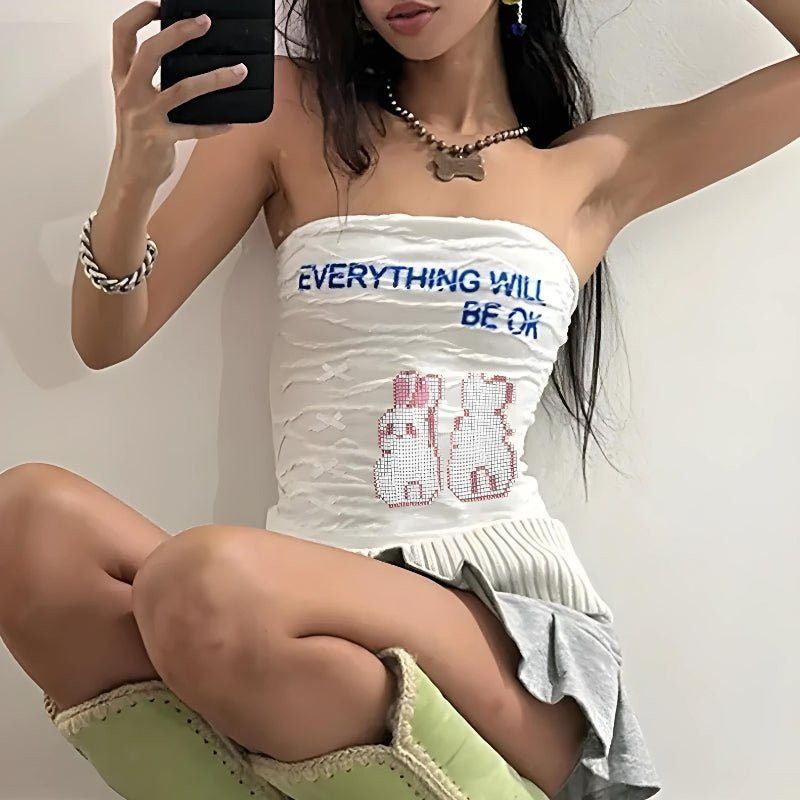 Everything Will Be Ok Y2K Tube Top - Cute Pastel Aesthetic for Effortless Style