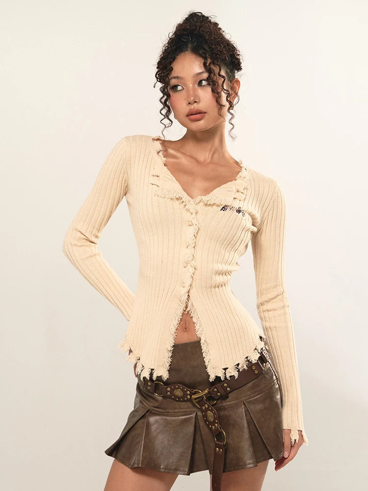 Fairy Grunge Distressed Corduroy Cardigan for Y2K Aesthetic and Cozy Outfits