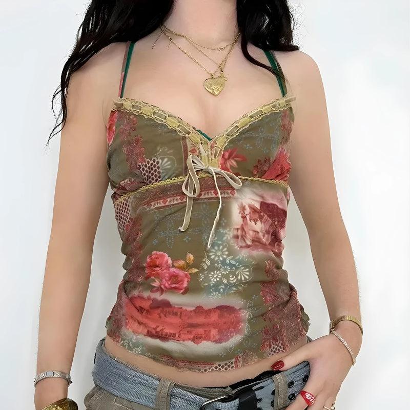 Fairy Grunge Floral Crop Top - Y2K Aesthetic Cute Top for Boho and Coquette Styles