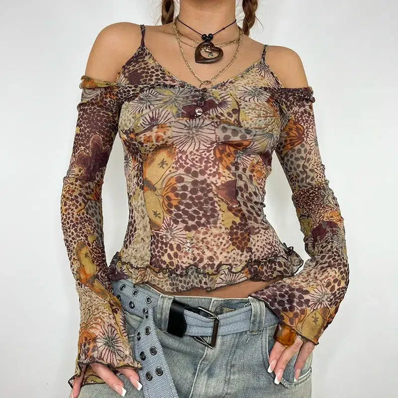 Fairycore Floral Mesh Top - Y2K Aesthetic Cute Crop Top for Enchanting Outfits