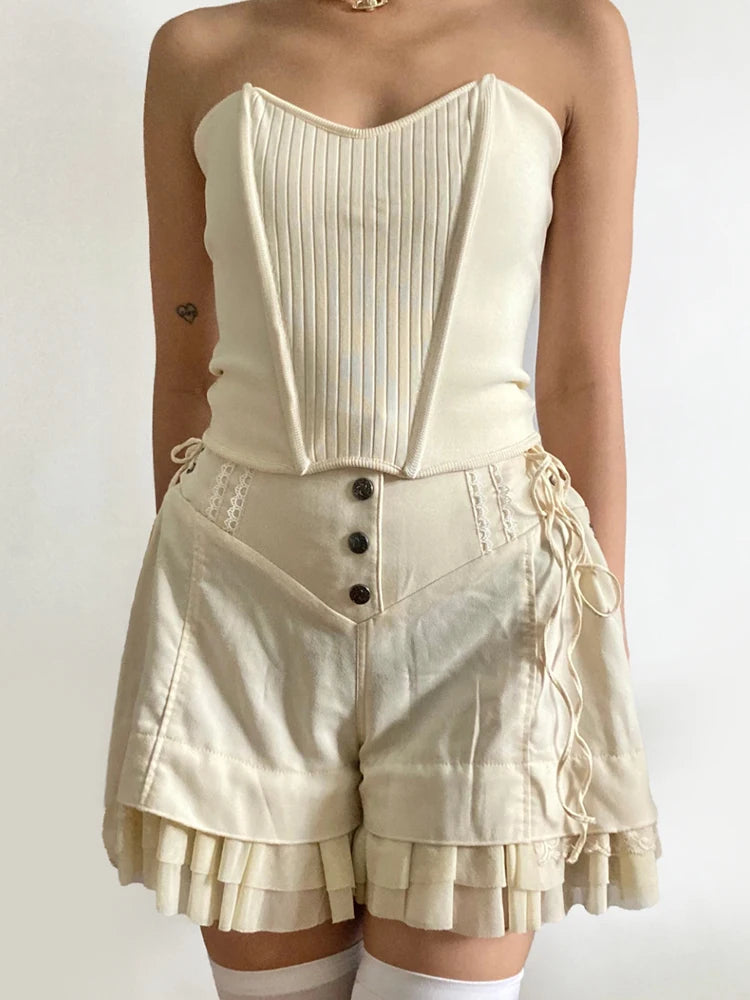 Fairycore Ruffled Lace-Up Shorts for a Whimsical Y2K Aesthetic Look