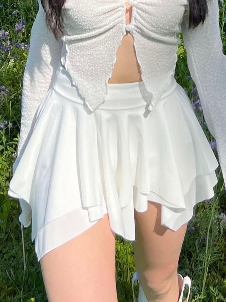 Fairycore Y2K Aesthetic Asymmetrical Low Waist White Miniskirt for Coquette Style