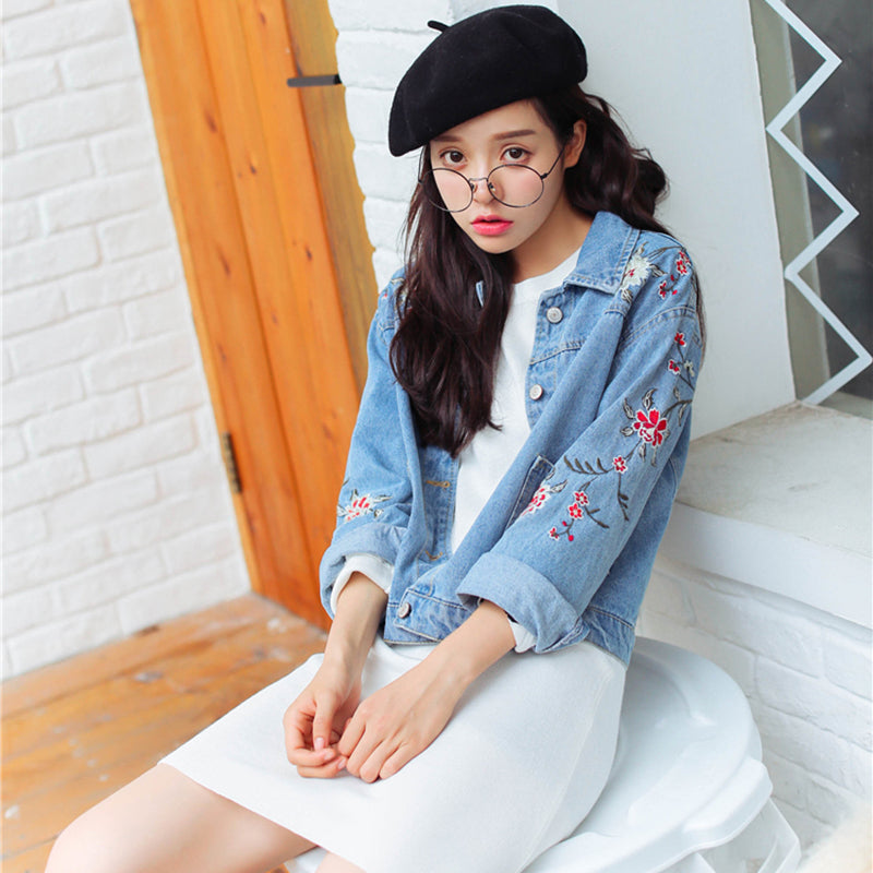 Floral Embroidery Y2K Denim Jacket for Coquette and Grunge Aesthetic Outfits