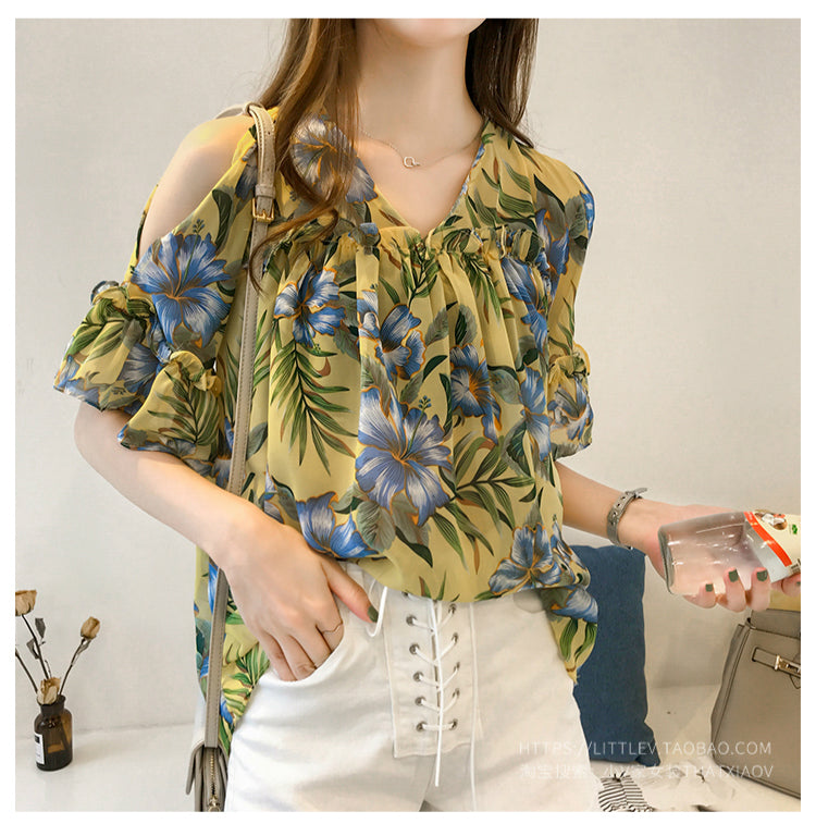 Floral Off-Shoulder Blouse: Y2K Aesthetic Cute Top for Coquette and Grunge Styles