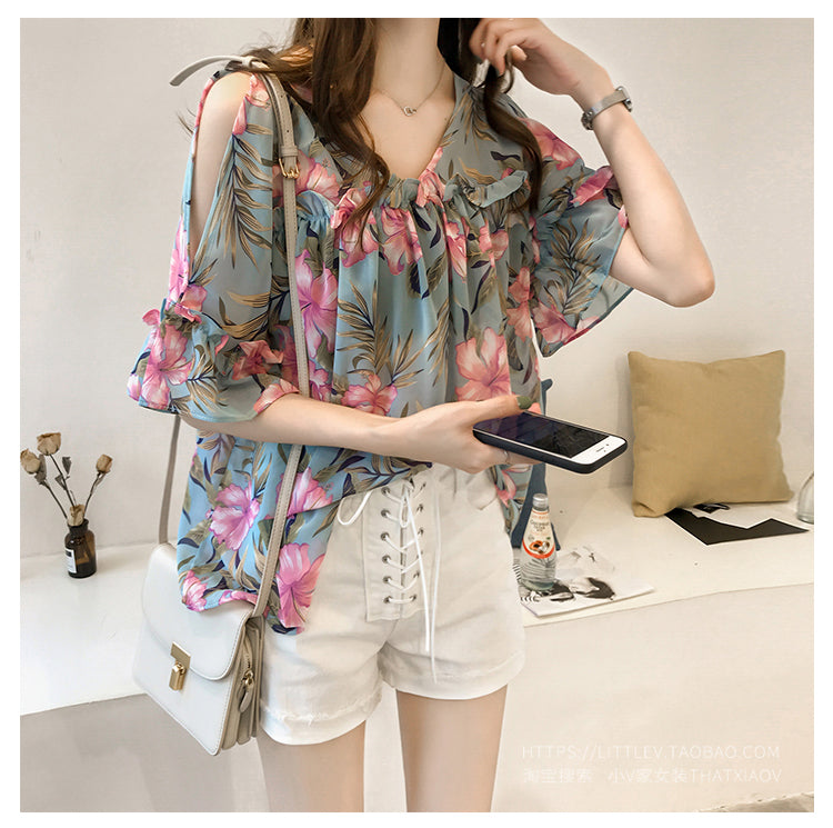 Floral Off-Shoulder Blouse: Y2K Aesthetic Cute Top for Coquette and Grunge Styles