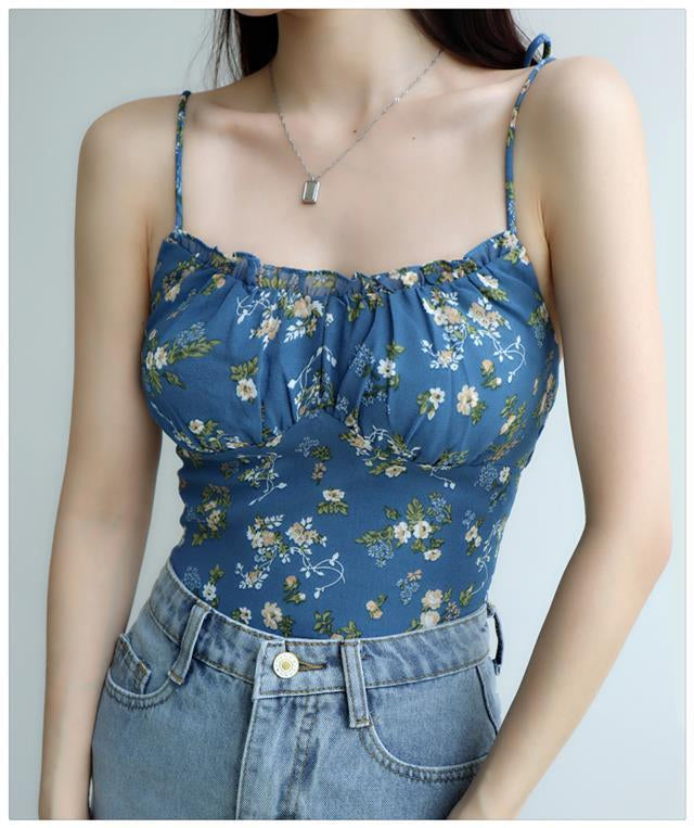 Floral Pattern Y2K Camisole Crop Tops for Coquette and Grunge Aesthetic Outfits