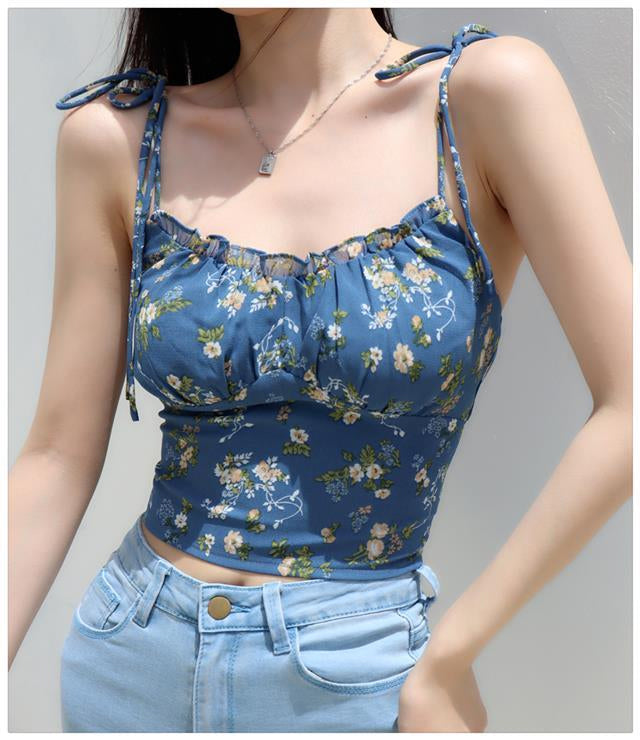 Floral Pattern Y2K Camisole Crop Tops for Coquette and Grunge Aesthetic Outfits