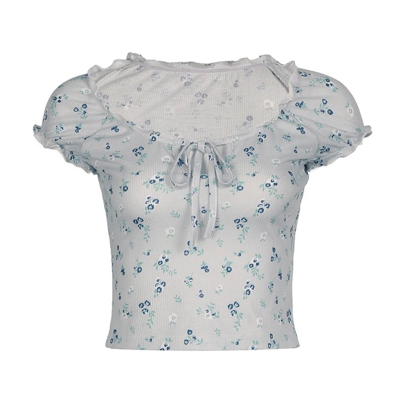 Floral Print Y2K Crop Top - Cute Aesthetic Top for Coquette and Grunge Styles