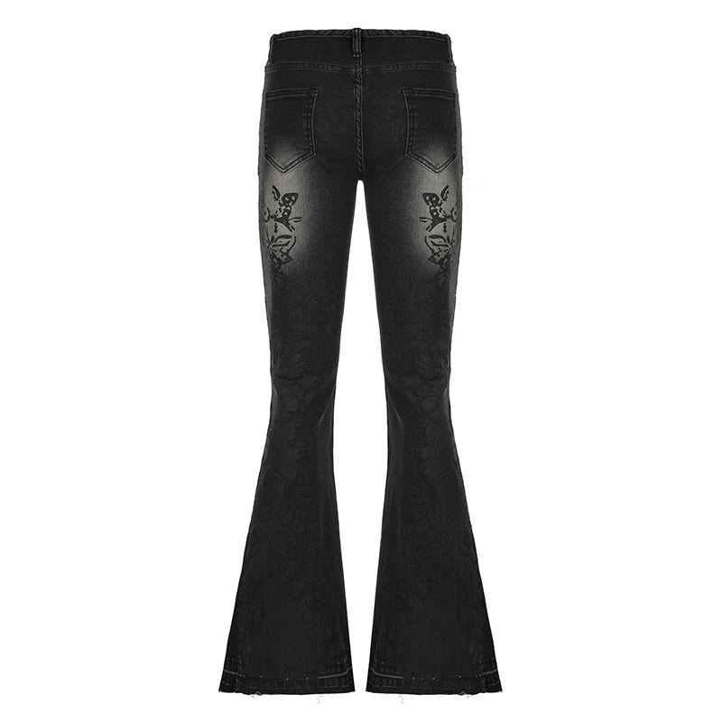 Floral Y2K Low Rise Jeans - Trendy Vintage-Inspired Denim for Aesthetic Outfits