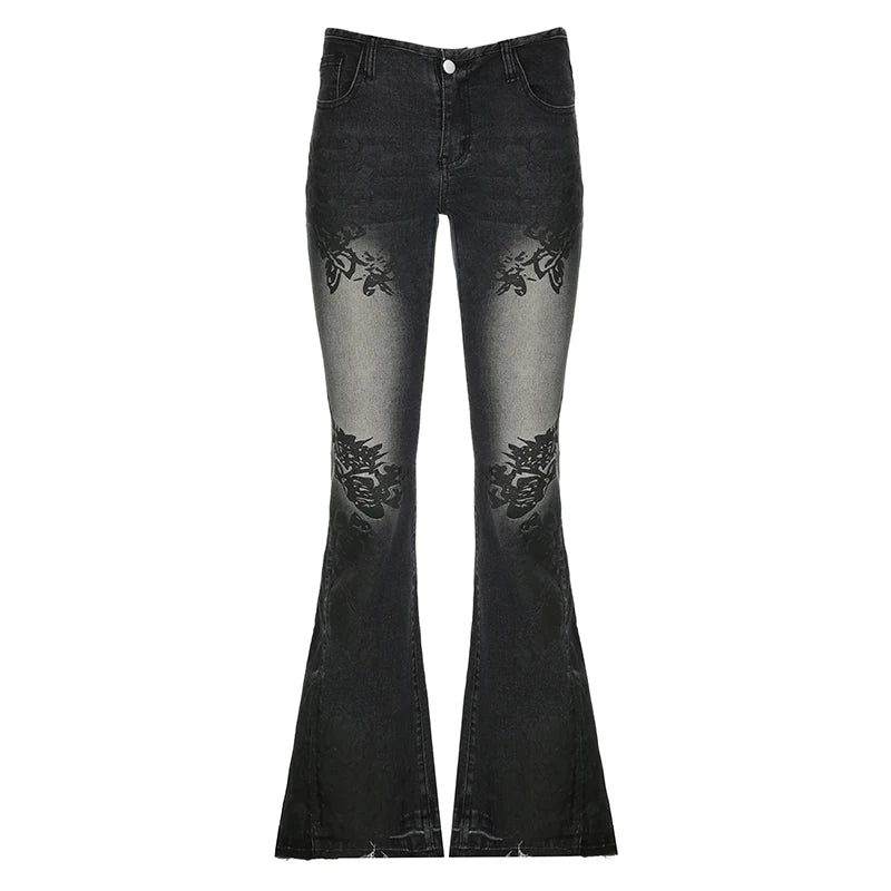 Floral Y2K Low Rise Jeans - Trendy Vintage-Inspired Denim for Aesthetic Outfits