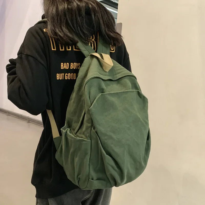 Forest Green Y2K Aesthetic Canvas Backpack for Trendy Coquette and Grunge Styles