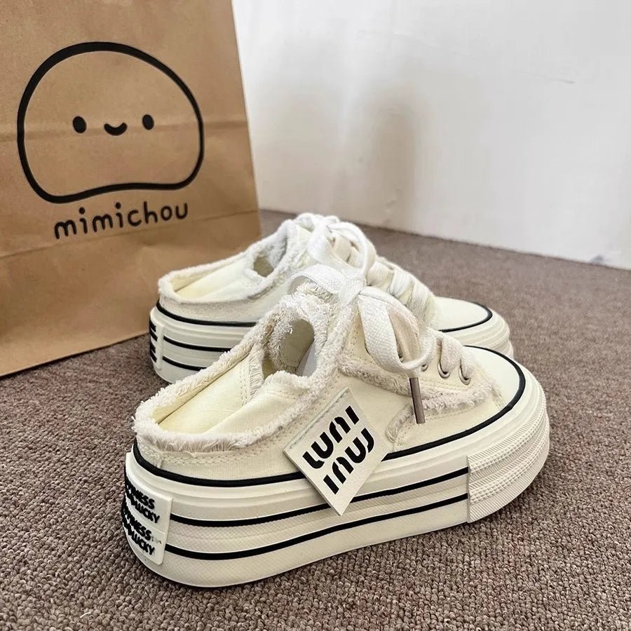 Frayed Canvas Platform Sneakers for Y2K Aesthetic and Grunge Style Outfits