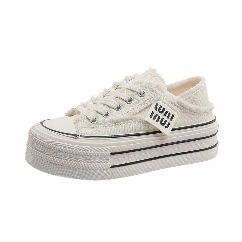 Frayed Canvas Platform Sneakers for Y2K Aesthetic and Grunge Style Outfits