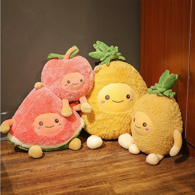 Fuzzy Fruit Plush Toys - Cute Kawaii Aesthetic Stuffed Fruits for Cozy Decor and Gifts