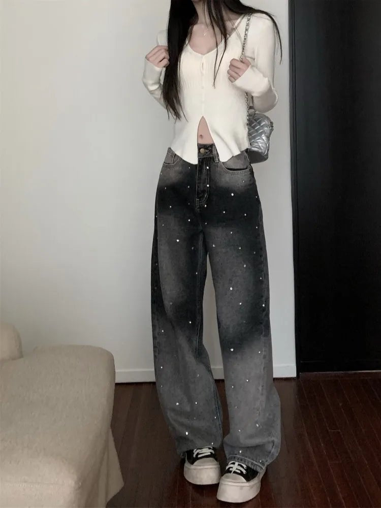 Glitter Dot Y2K Grunge Jeans - Trendy Vintage-Inspired Denim for Aesthetic Outfits