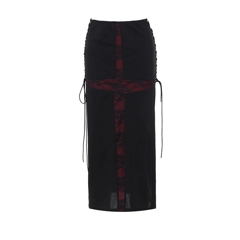 Goth Aesthetic Lace Midi Skirt - Y2K Grunge Style for Edgy Fashion Lovers