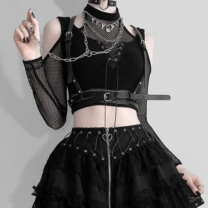 Goth Darkwear Aesthetic Top - Y2K Grunge Style with Edgy Vibes and Unique Design