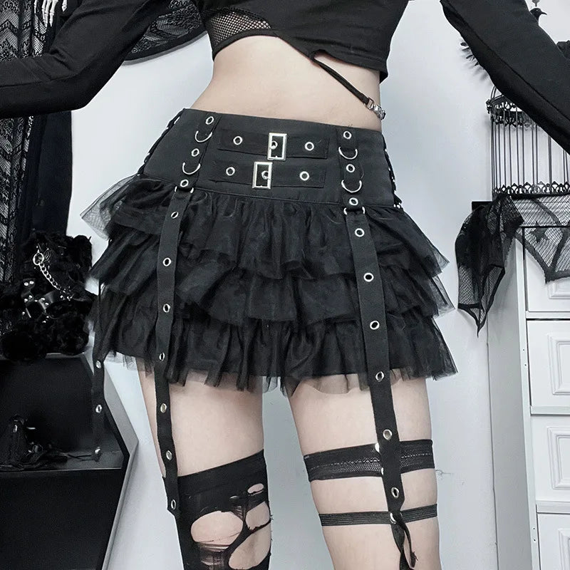 Goth Pleated Mini Skirt - Y2K Grunge Aesthetic Fashion for Edgy Outfits and Styles