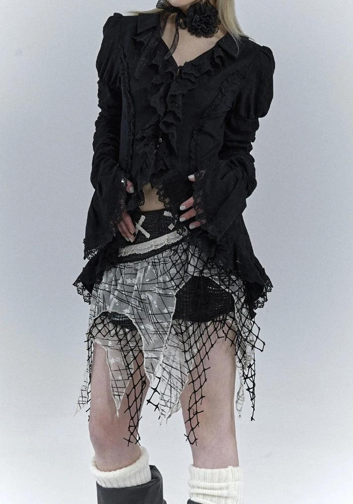 Gothic Asymmetric Ruched Sleeve Top - Y2K Grunge Aesthetic Shirt for Edgy Outfits