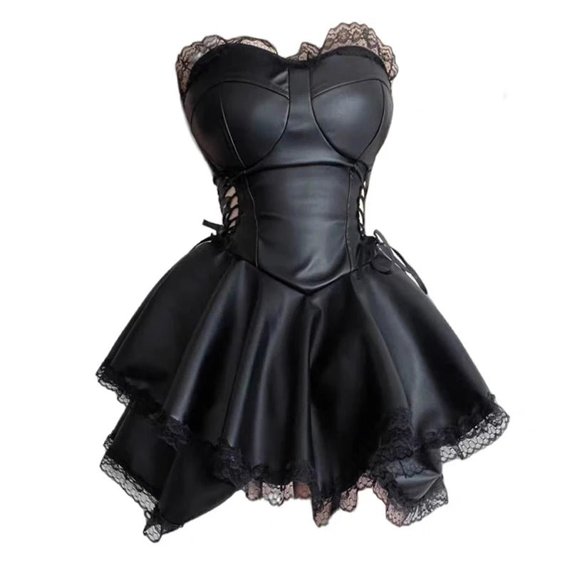 Gothic Black Lace-up Mini Dress for Y2K Aesthetic and Grunge Style Fashion Lovers