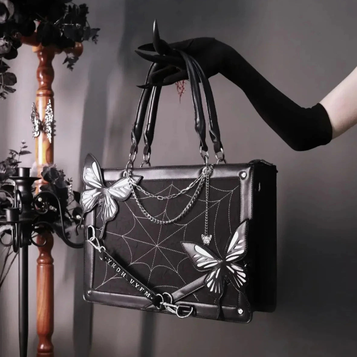 Gothic Elegant Butterfly Handbag - Y2K Aesthetic Chic Accessory for Unique Style