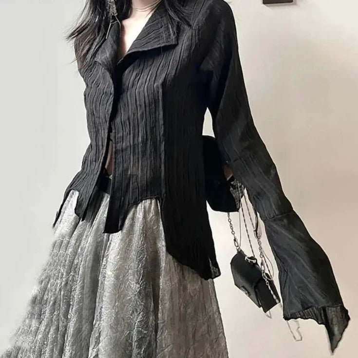 Gothic Flare Sleeve Irregular Blouse for Y2K Aesthetic and Grunge Style Outfits