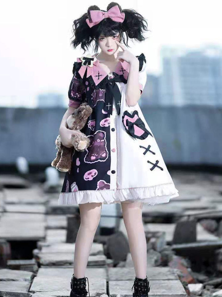 Gothic Harajuku Contrast Dress - Y2K Aesthetic Fashion for Unique Style Lovers