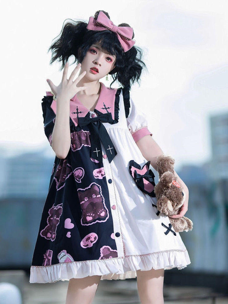 Gothic Harajuku Contrast Dress - Y2K Aesthetic Fashion for Unique Style Lovers