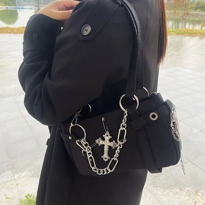 Gothic Harajuku Shoulder Bag - Y2K Aesthetic Fashion Accessory for Edgy Outfits