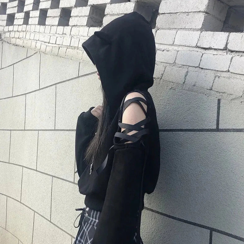 Gothic Harajuku Y2K Outfit Set - Comfy Hoodie & Stylish Mini Skirt for Aesthetic Vibes