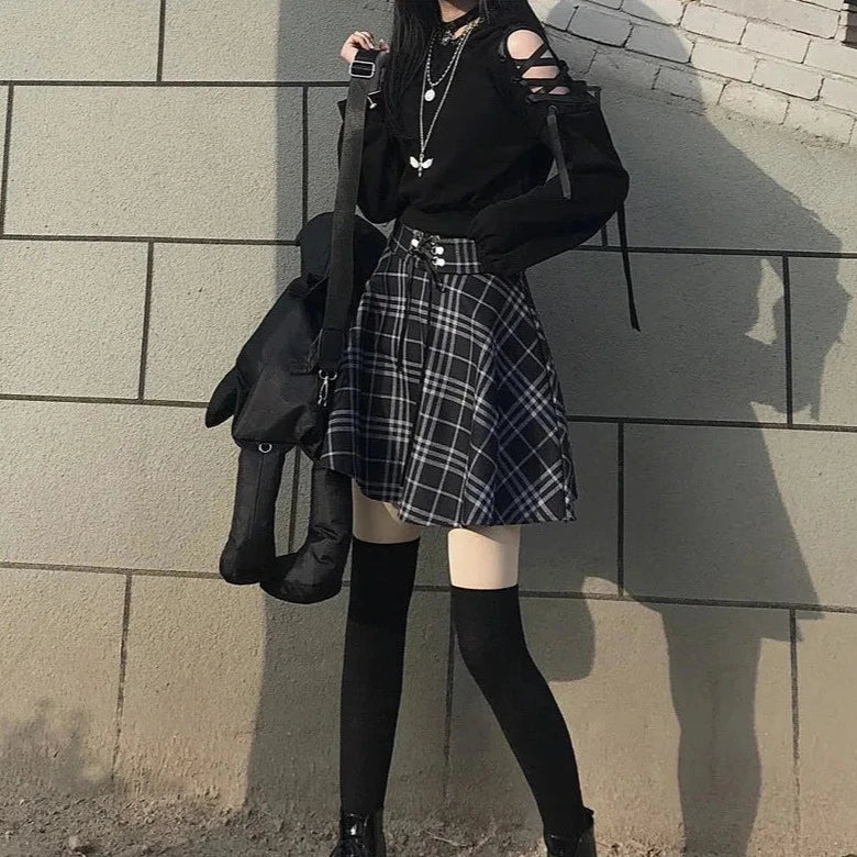 Gothic Harajuku Y2K Outfit Set - Comfy Hoodie & Stylish Mini Skirt for Aesthetic Vibes