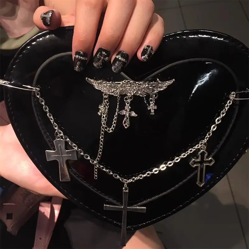 Gothic Heart Shaped Harajuku Handbag for Y2K Aesthetic and Coquette Style Outfits