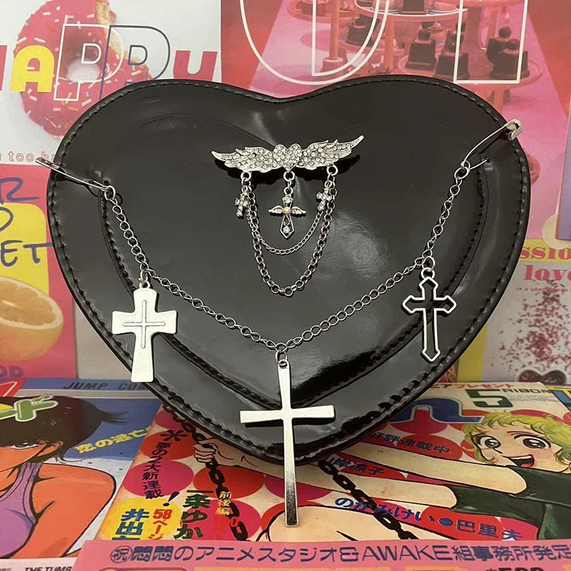 Gothic Heart Shaped Harajuku Handbag for Y2K Aesthetic and Coquette Style Outfits