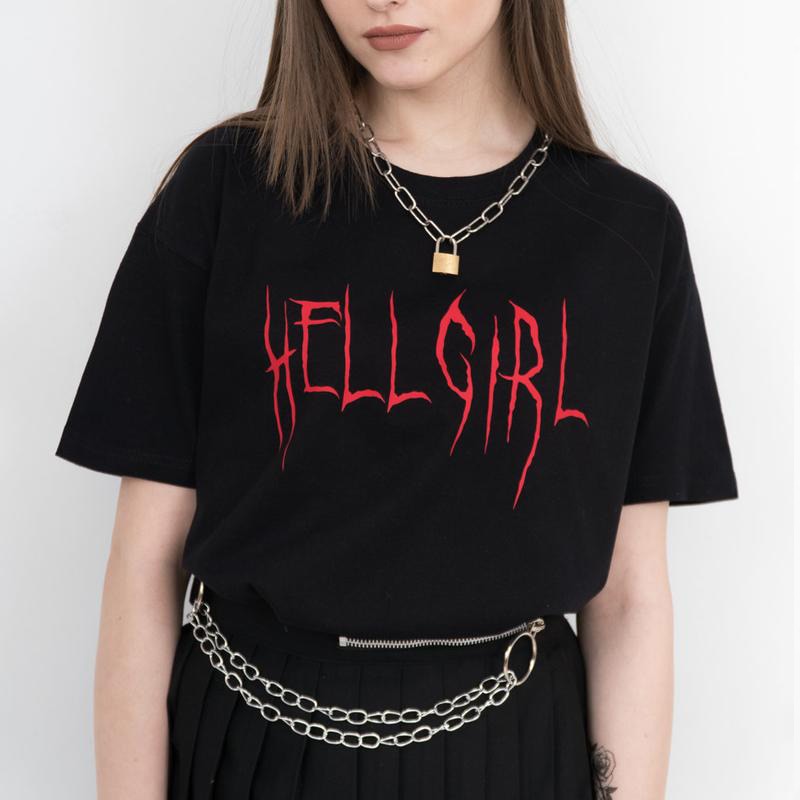 Gothic Hell Girl Top - Y2K Grunge Aesthetic Tee for Edgy Fashion Lovers