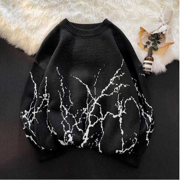 Gothic-Inspired Loose Knit Sweater for Y2K Aesthetic and Grunge Style Fashion