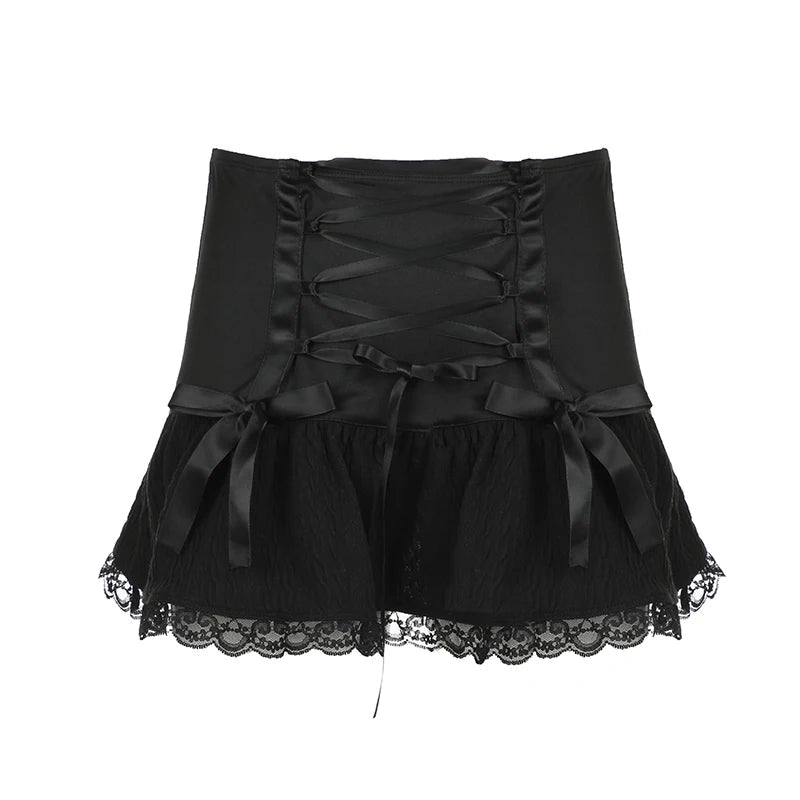 Gothic Lace Trim Mini Skirt - Y2K Grunge Aesthetic with Coquette Style Touch