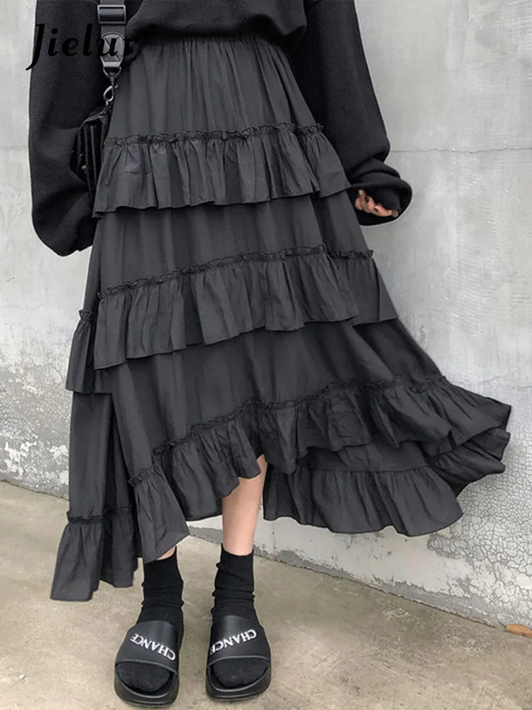 Gothic Lolita Midi Skirt - Y2K Aesthetic Fashion for Grunge and Coquette Styles