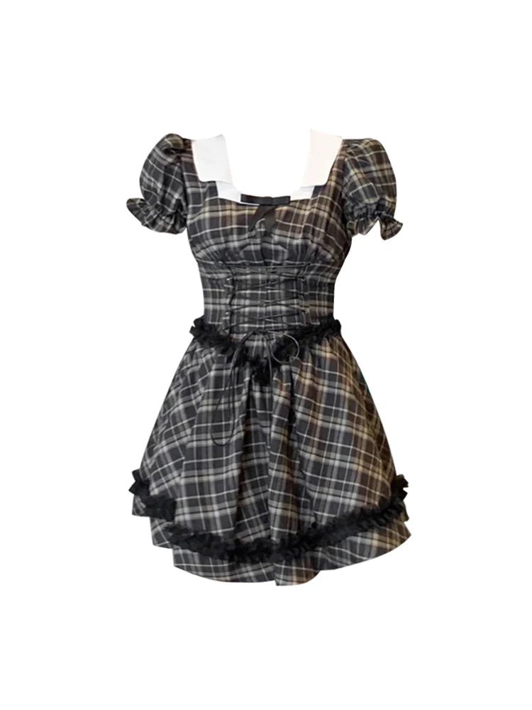 Gothic Lolita Plaid Dress - Y2K Aesthetic Fashion with Coquette Style and Grunge Vibes