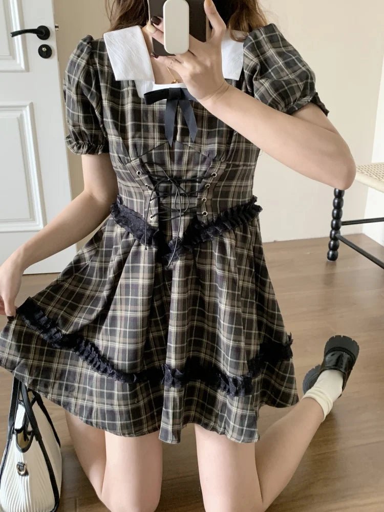 Gothic Lolita Plaid Dress - Y2K Aesthetic Fashion with Coquette Style and Grunge Vibes