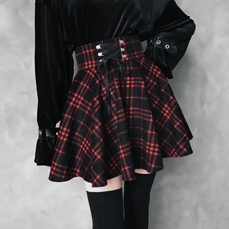 Gothic Lolita Plaid Skirt - Y2K Aesthetic Grunge Style with Coquette Charm