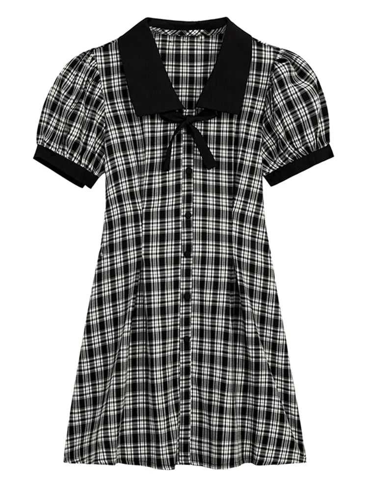 Gothic Plaid Peter Pan Dress - Y2K Aesthetic Grunge Style with Coquette Charm