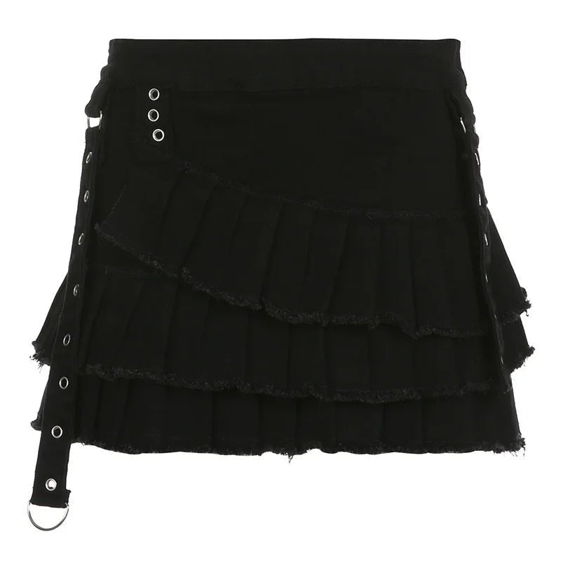 Gothic Pleated Mini Skirt - Y2K Grunge Aesthetic Fashion for Edgy Outfits