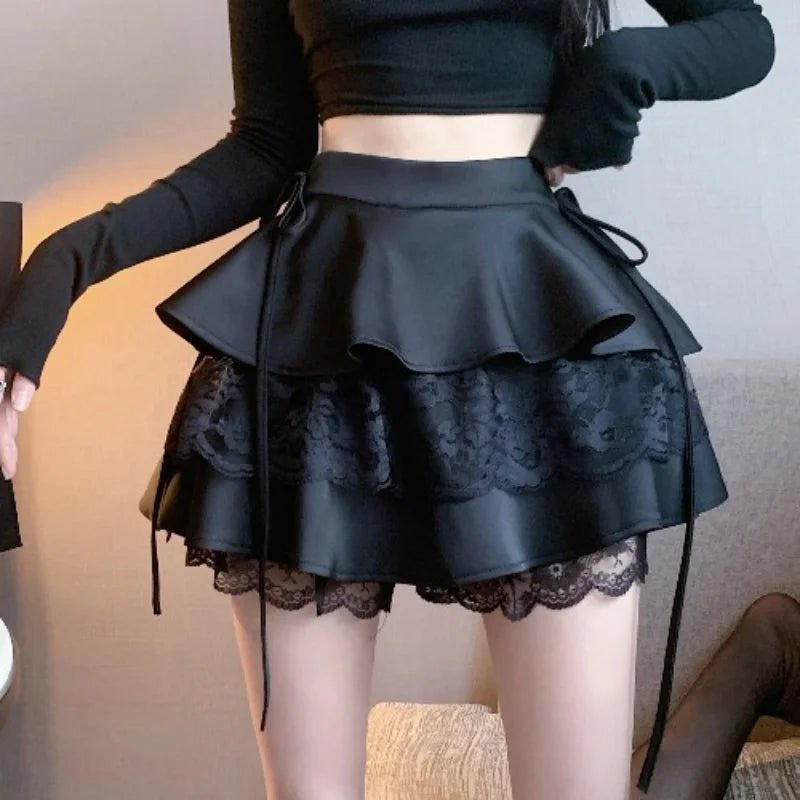 Gothic Ruffle Tiered Skirt - Y2K Aesthetic Grunge Style for Unique Fashion Statements