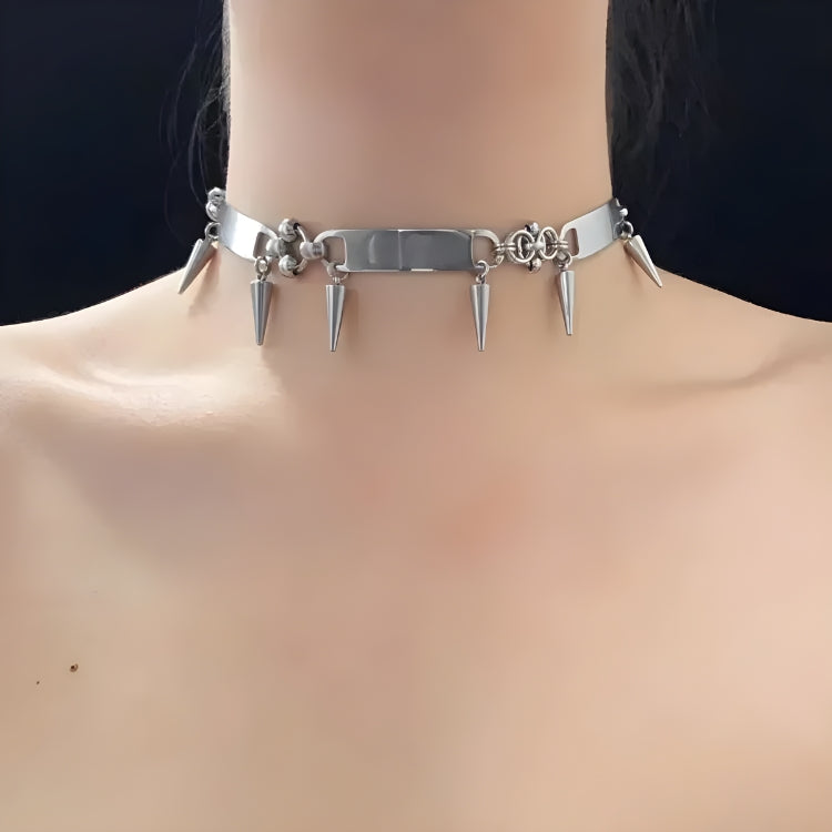 Gothic Spiked Metal Choker - Edgy Accessory for Y2K Aesthetic and Grunge Style Outfits