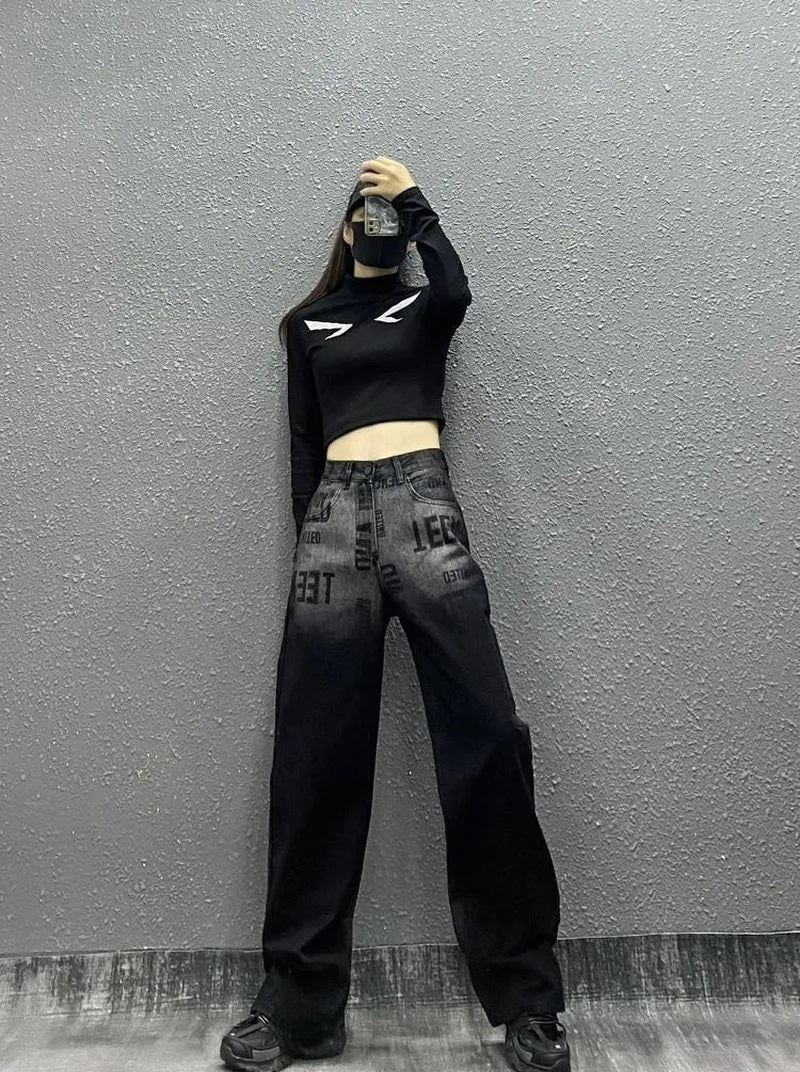 Gothic Streetwear Cargo Jeans for Y2K Aesthetic and Grunge Style Outfits