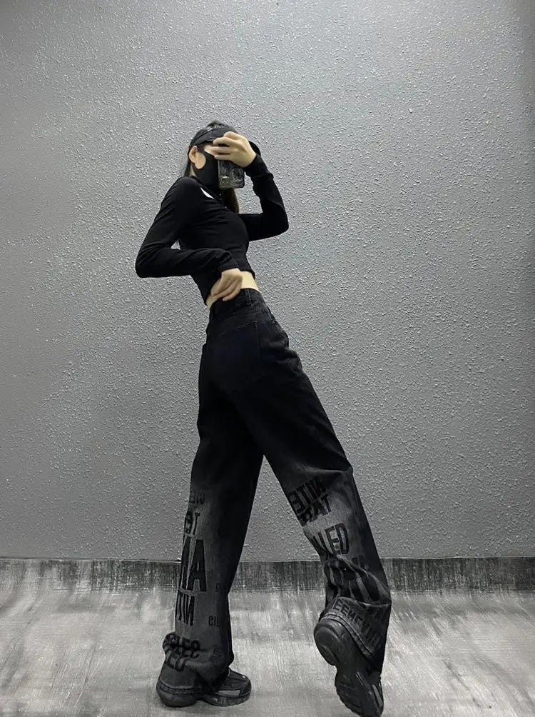 Gothic Streetwear Cargo Jeans for Y2K Aesthetic and Grunge Style Outfits